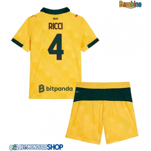 Maglie da calcio AC Milan Samuele Ricci #4 Terza Maglia Bambino 2025-26 Manica Corta + Pantaloni corti)